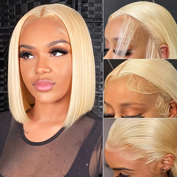 8″ – 14″ #613 Blonde Color BOB  Human Hair Lace Front Wig
