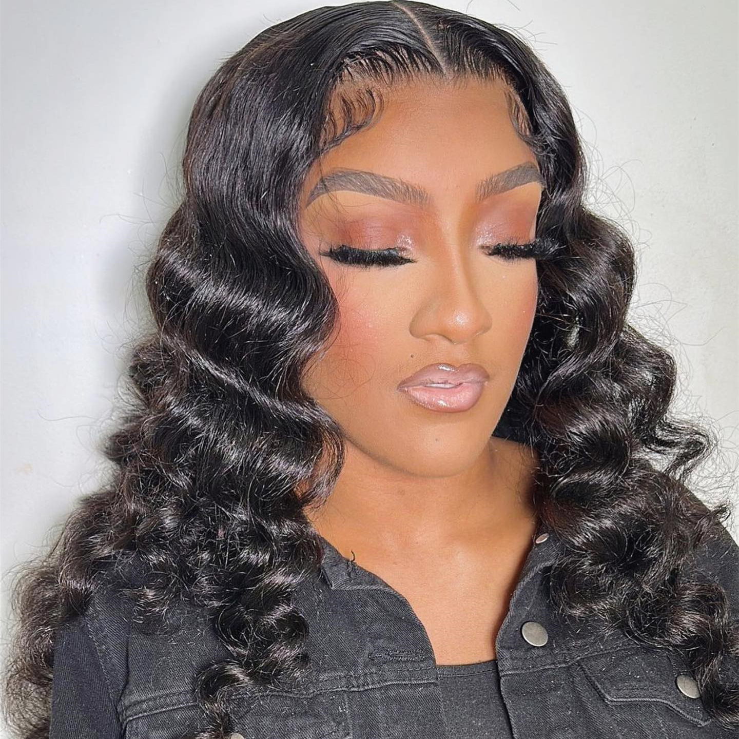 10″ – 40″ Natural Black Color Loose Wave Human Hair Lace Front Wig