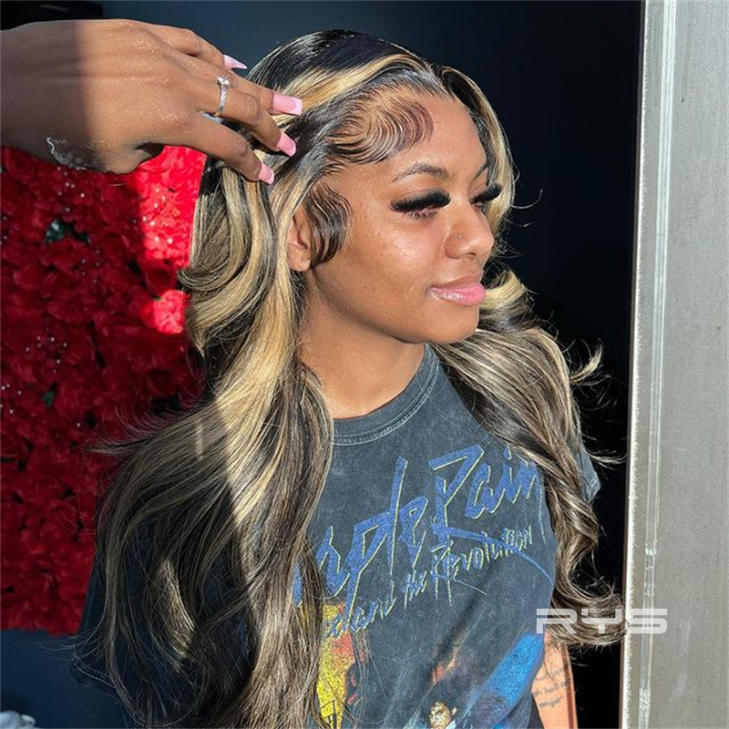 10″ – 40″ Highlight Color Body Wave Human Hair Lace Front Wig