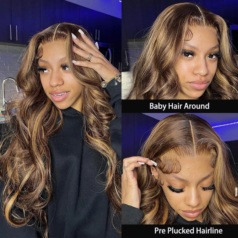 10″ – 40″ Highlight Color Body Wave Human Hair Lace Front Wig