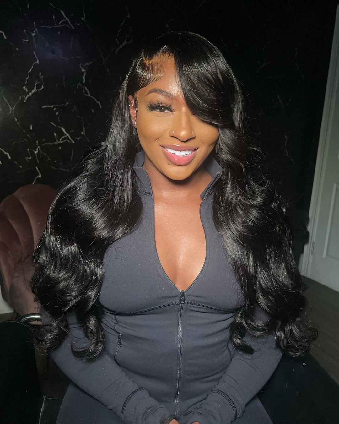10″ – 40″ Natural Black Color Body Wave Human Hair Lace Front Wig
