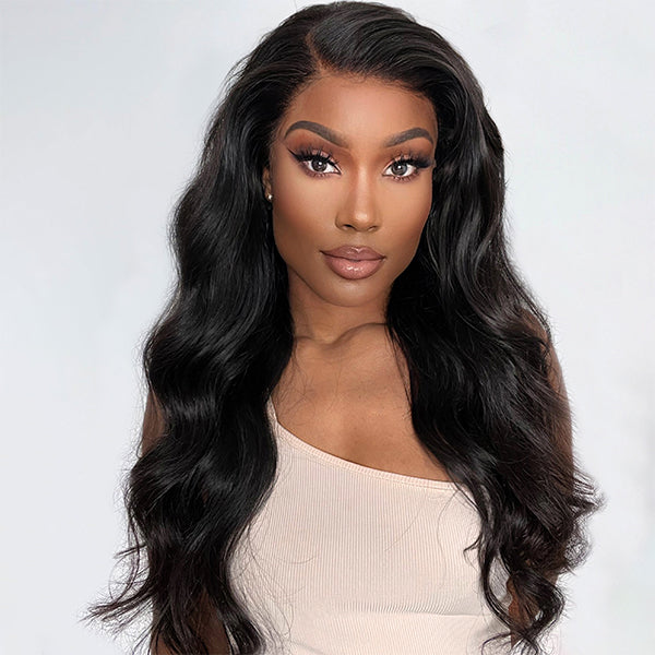 10″ – 40″ Natural Black Color Body Wave Human Hair Lace Front Wig