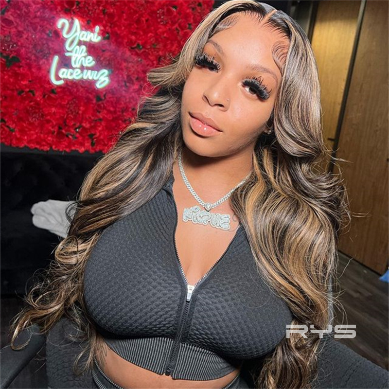 10″ – 40″ Highlight Color Body Wave Human Hair Lace Front Wig
