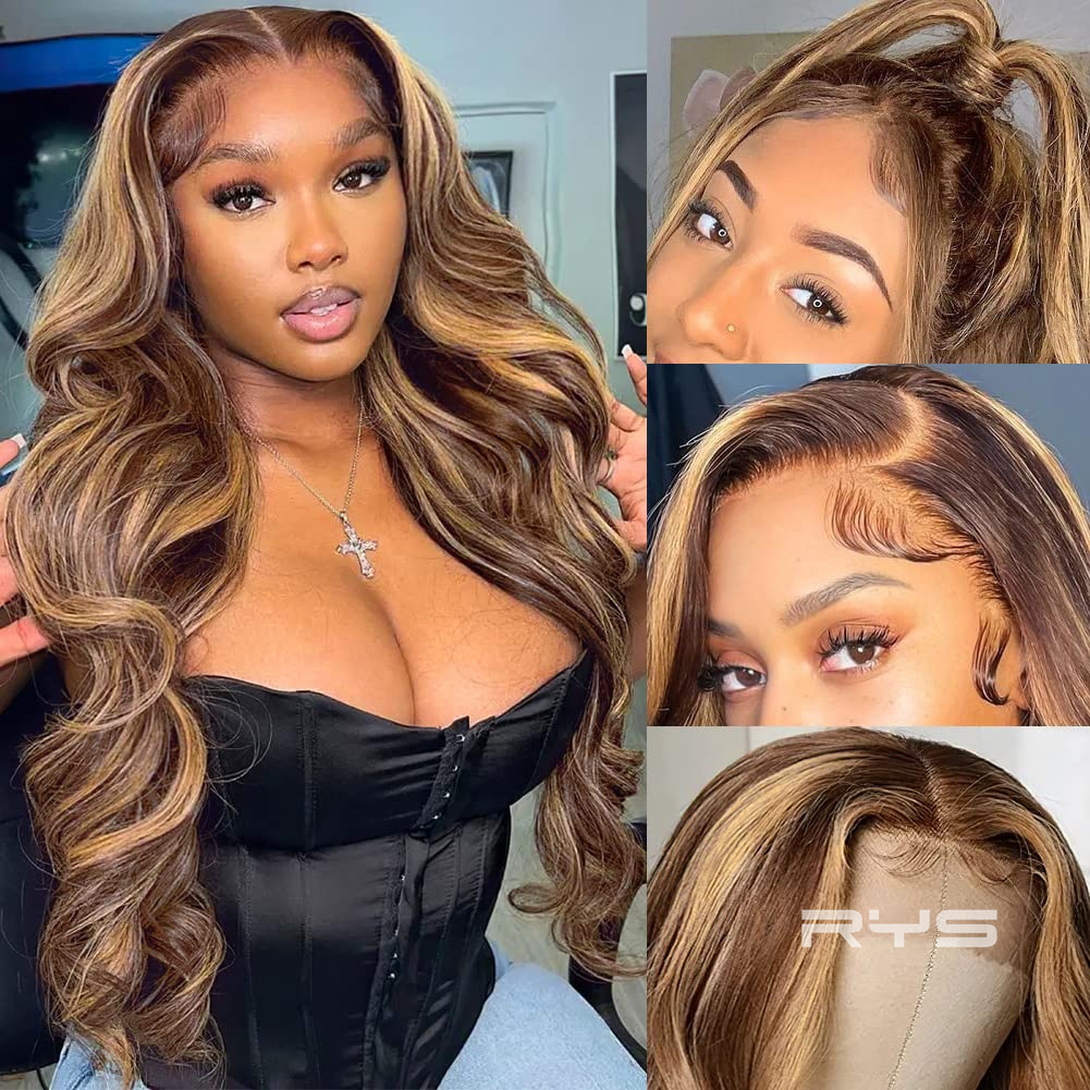10″ – 40″ Highlight Color Body Wave Human Hair Lace Front Wig