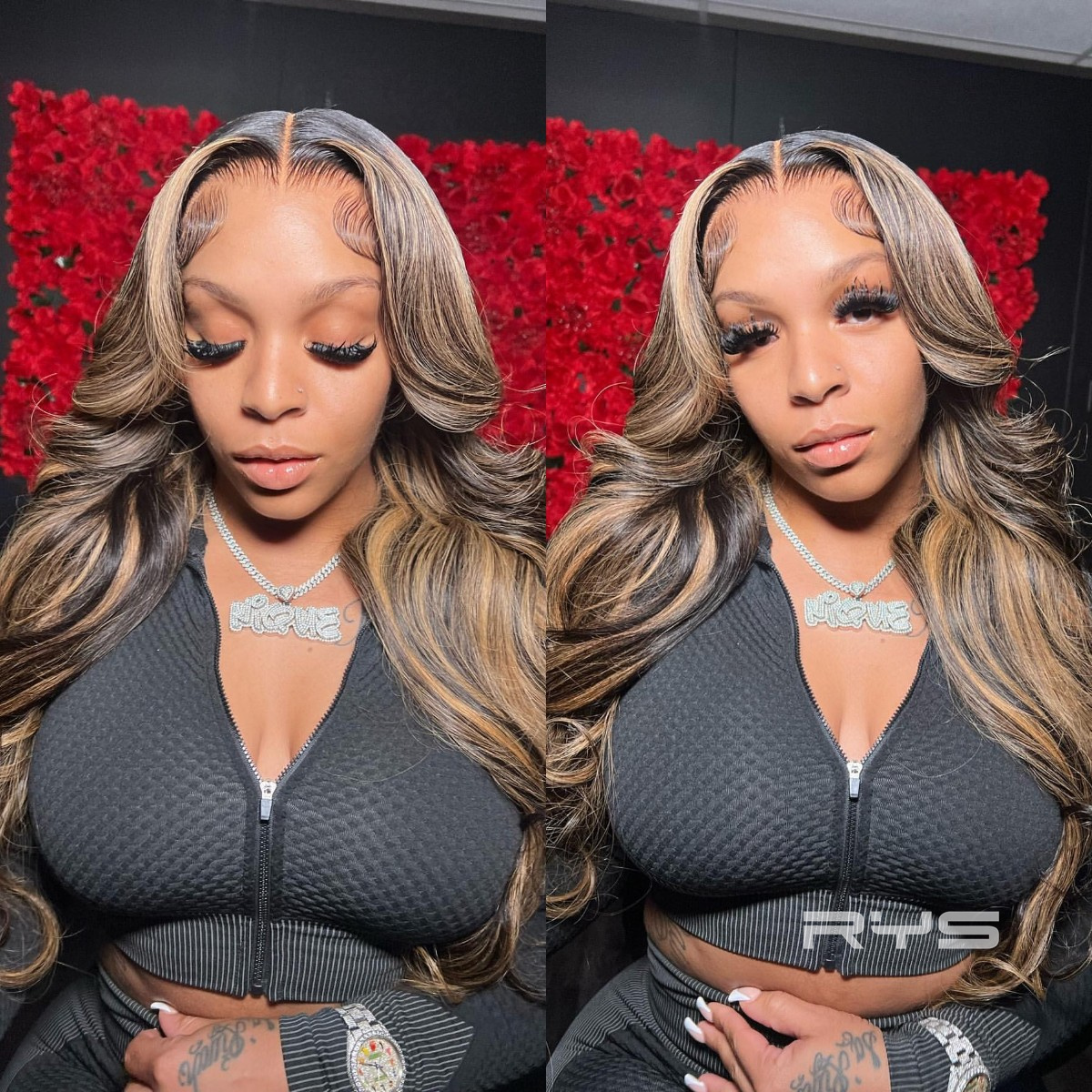 10″ – 40″ Highlight Color Body Wave Human Hair Lace Front Wig