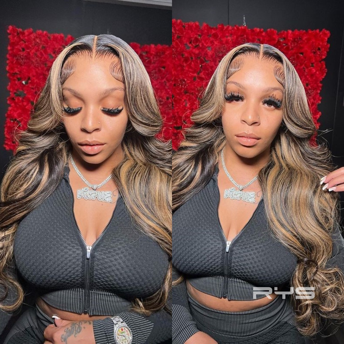 10″ – 40″ Highlight Color Body Wave Human Hair Lace Front Wig