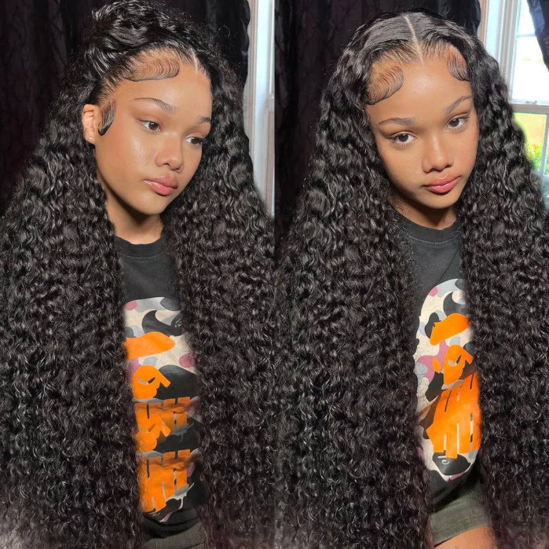 10″ – 40″ Natural Black Color Deep Curly Human Hair Lace Front Wig