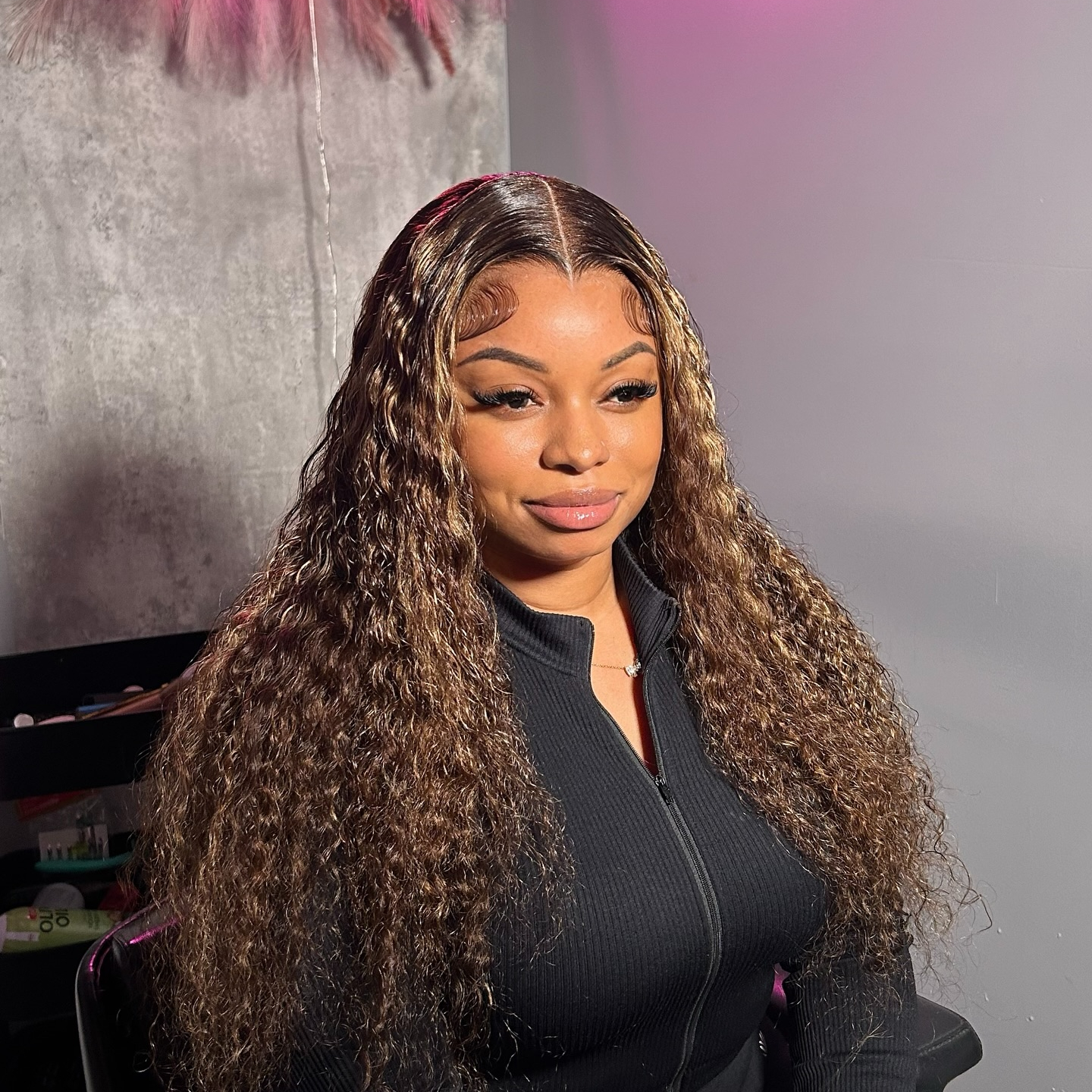 10″ – 40″ Highlight Color Water Wave Human Hair Lace Front Wig