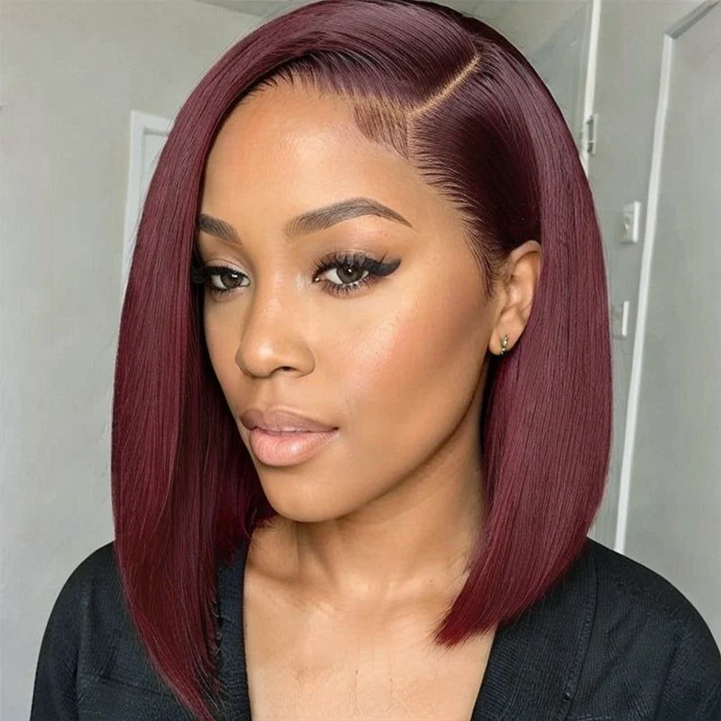 8″ – 14″ 99J & Burgundy Color Bob & Pixie Cut Human Hair Lace Front Wig