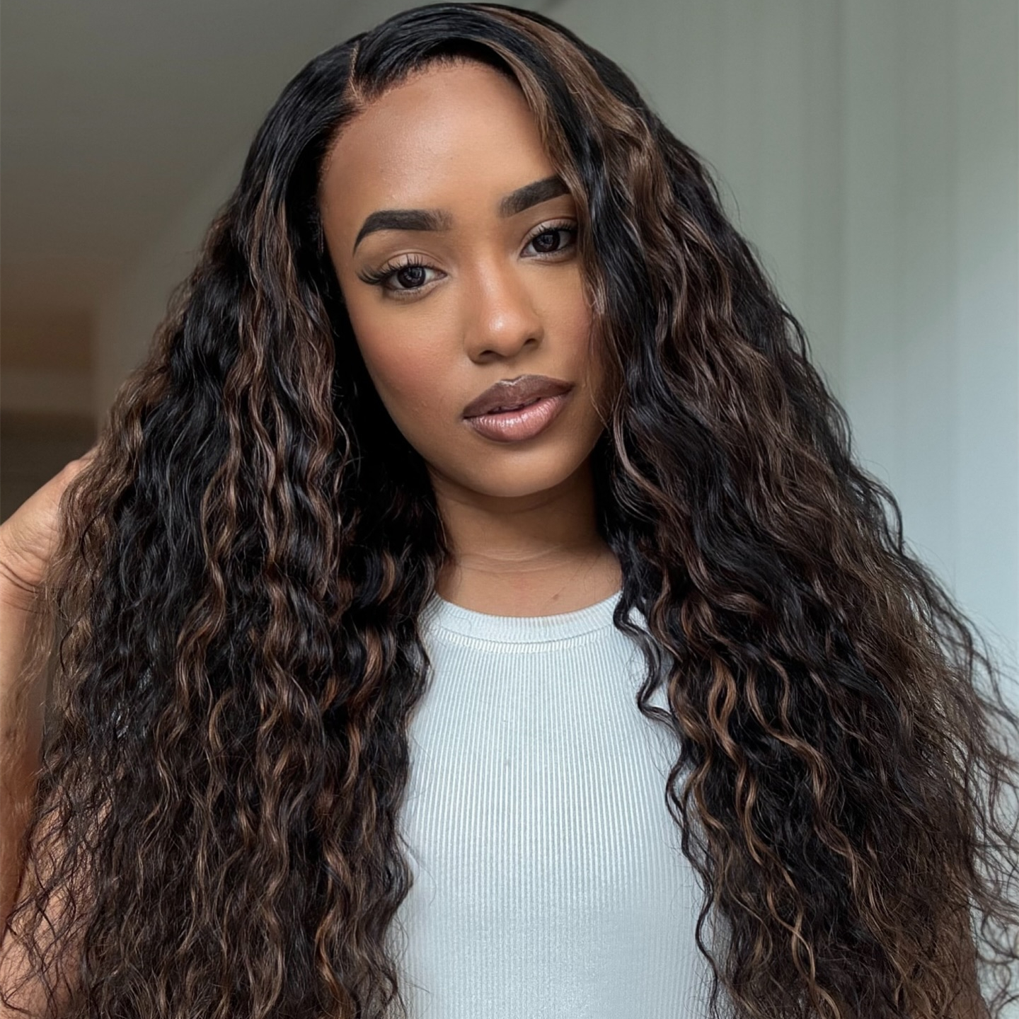 10″ – 40″ Highlight Color Water Wave Human Hair Lace Front Wig