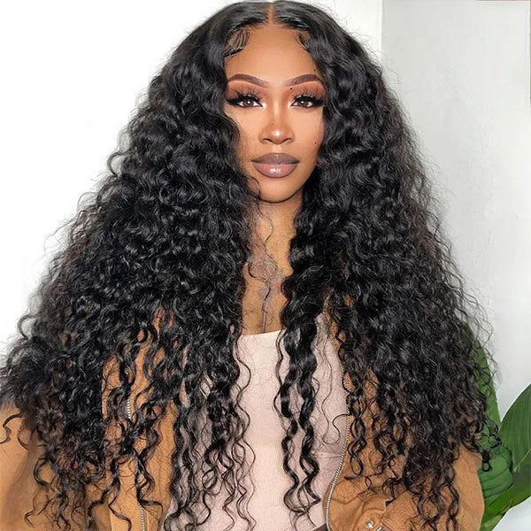 10″ – 40″ Natural Black Color Deep Wave Human Hair U / V Part Wig