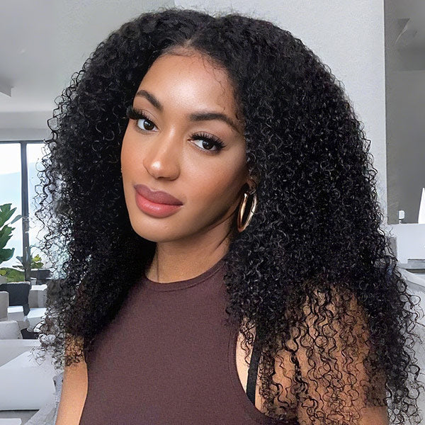 10″ – 40″ Natural Black Color Kinky Curly Human Hair U / V Part Wig