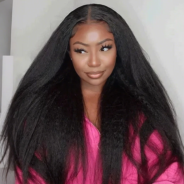 10″ – 40″ Natural Black Color Kinky Straight Human Hair U / V Part Wig
