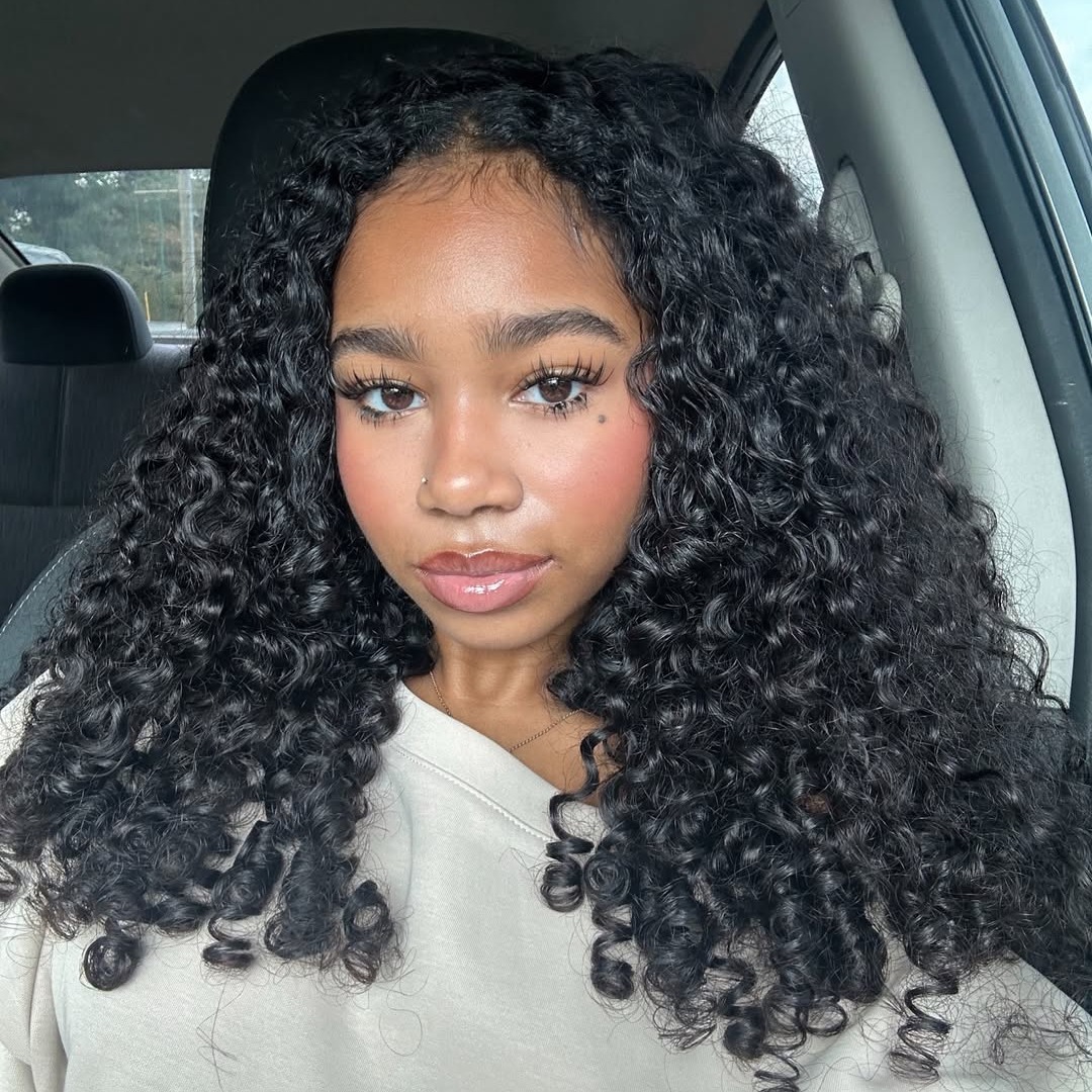 10″ – 40″ Natural Black Color Burmese Curly Human Hair Lace Front Wig