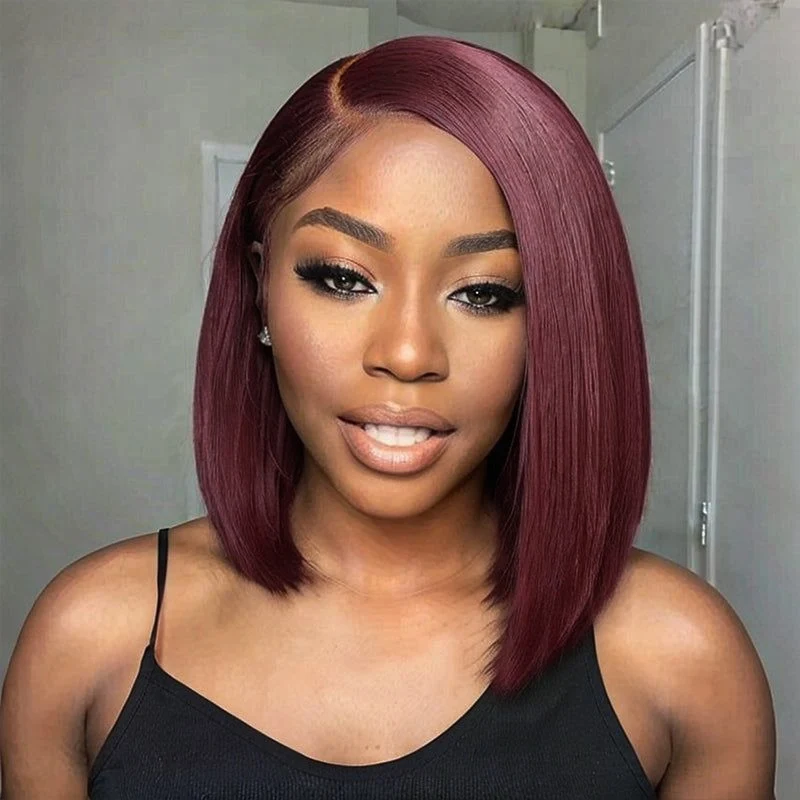 8″ – 14″ 99J & Burgundy Color Bob & Pixie Cut Human Hair Lace Front Wig