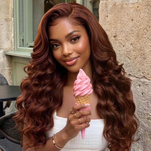 10″ – 40″ Copper Color Body Wave Human Hair Lace Front Wig