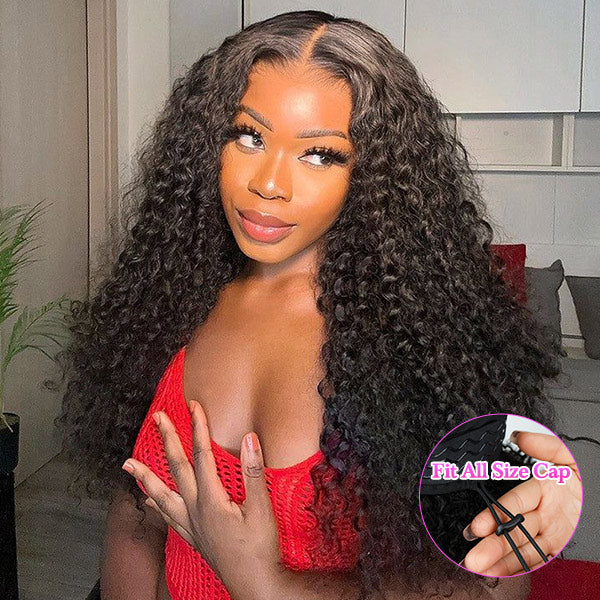 10″ – 40″ Natural Black Color Deep Curly Human Hair U / V Part Wig