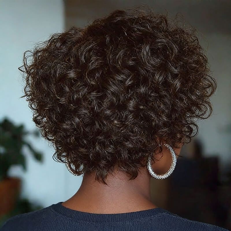 8″ Natural Black Color Pixie Cut Human Hair Lace Front Wig