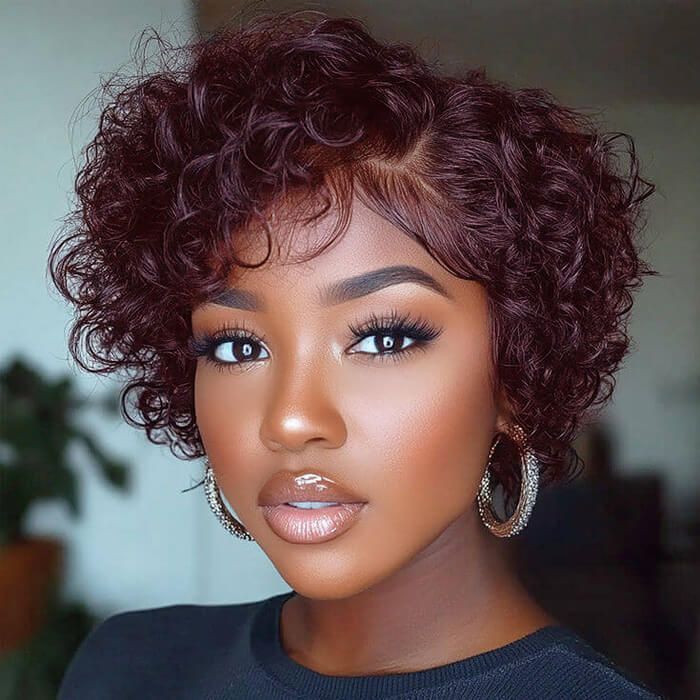 8″ Natural Black Color Pixie Cut Human Hair Lace Front Wig