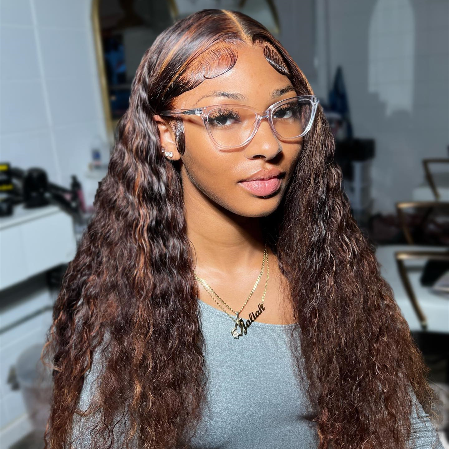 10″ – 40″ Highlight Color Water Wave Human Hair Lace Front Wig