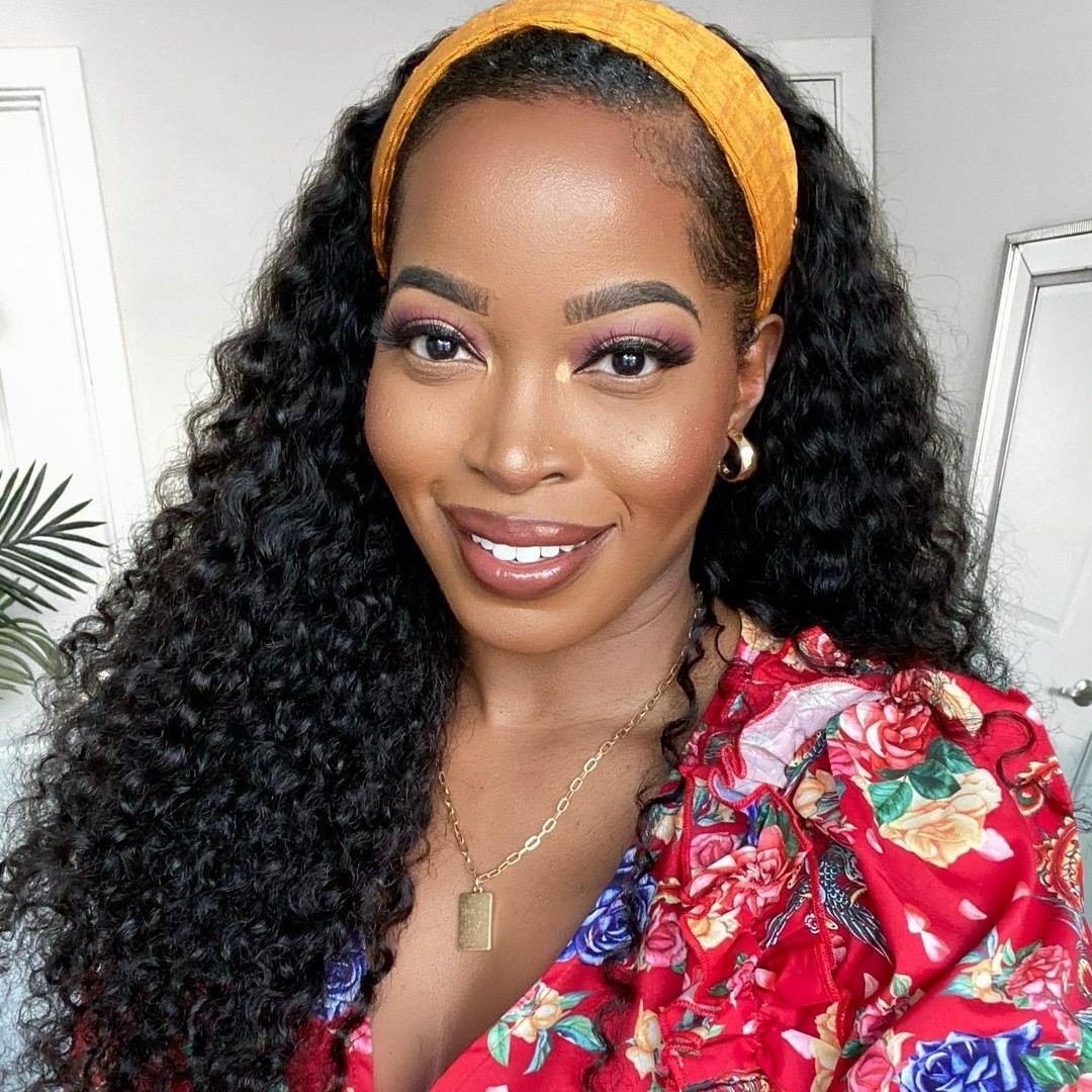 10″ – 40″ Natural Black Color Deep Curly Human Hair Headband Wig