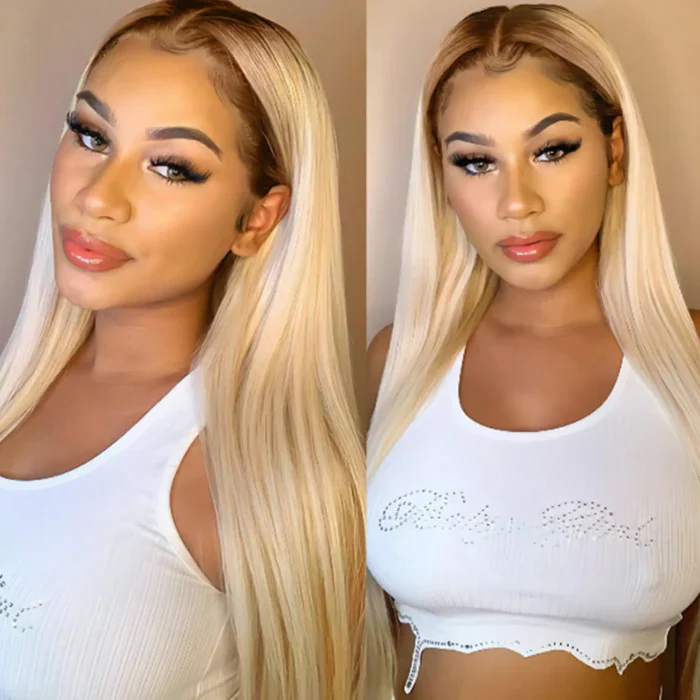 10″ – 40″ #4/613 Ombre Color Straight/Body Wave Human Hair Lace Front Wig