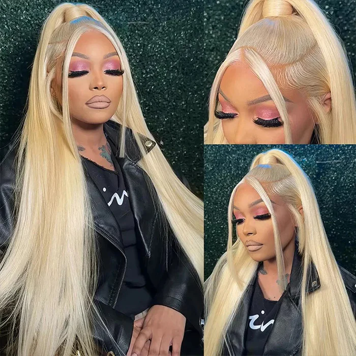 10″ – 40″ #613 Blonde Color Straight Human Hair Lace Front Wig