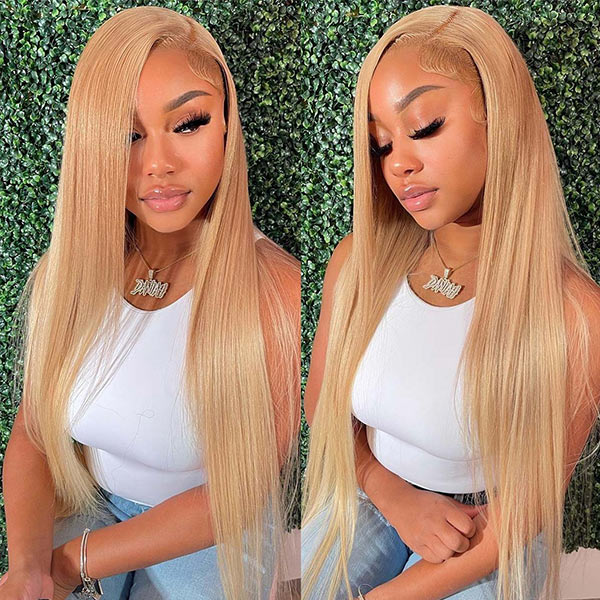 10″ – 40″ #27 Color Natural Straight Human Hair Lace Front Wig