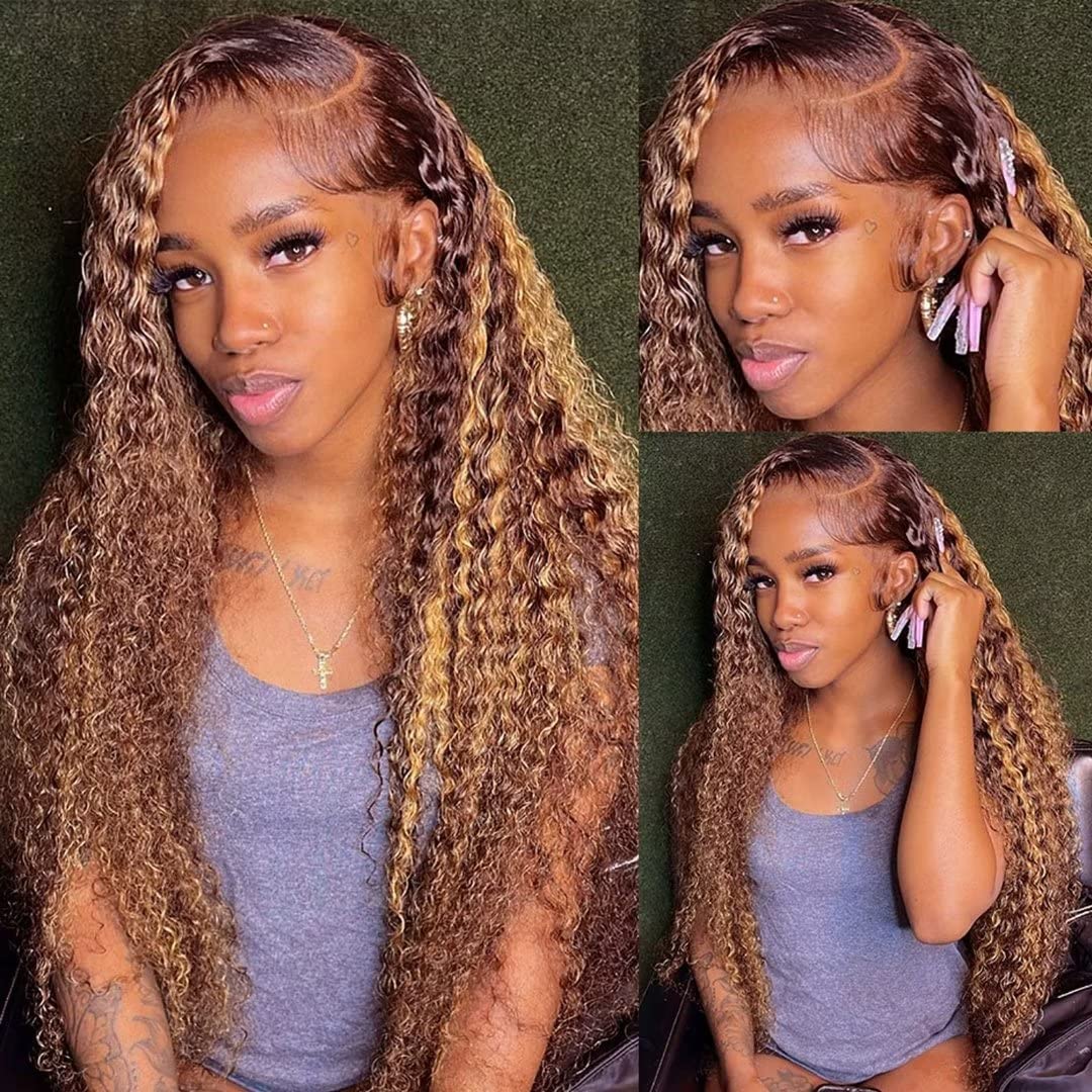 10″ – 40″ Highlight Color Deep Curly Human Hair Lace Front Wig