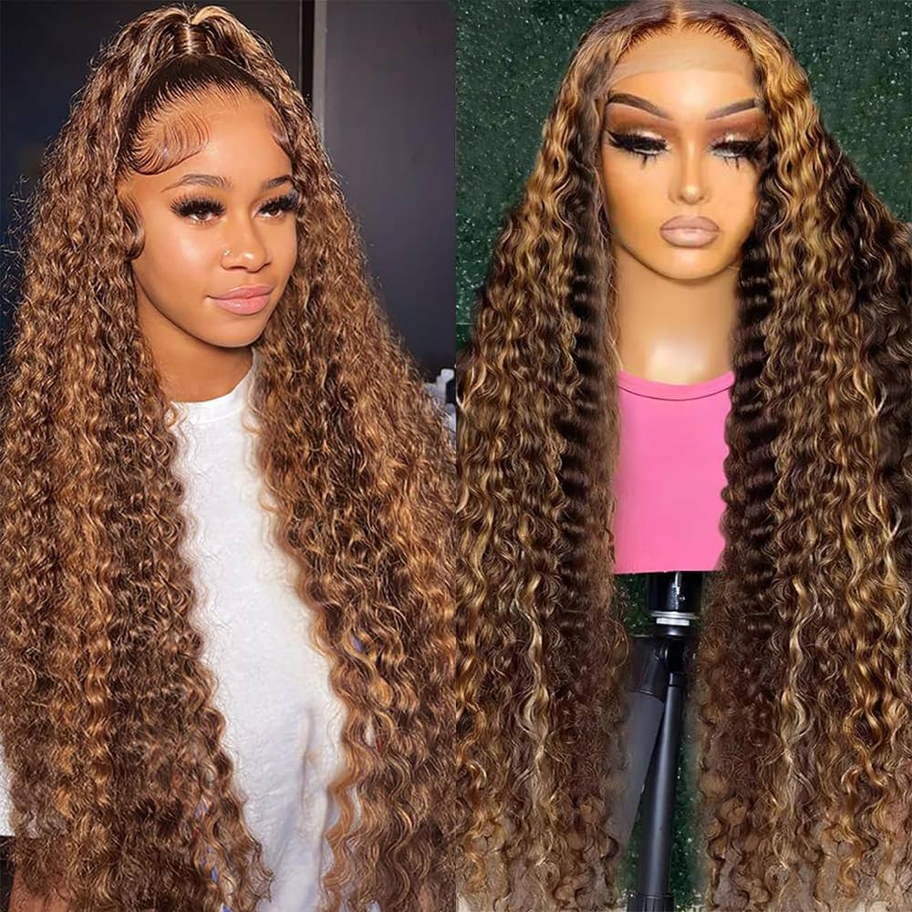 10″ – 40″ Highlight Color Deep Curly Human Hair Lace Front Wig