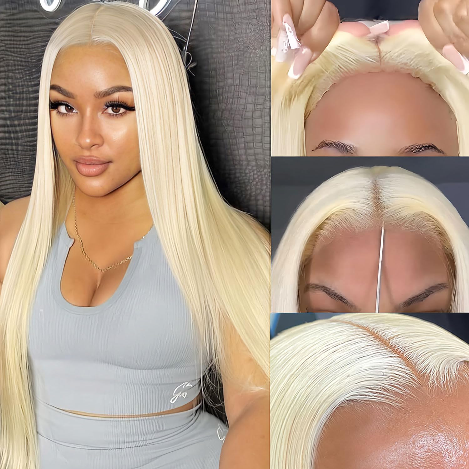 10″ – 40″ #613 Blonde Color Straight Human Hair Lace Front Wig