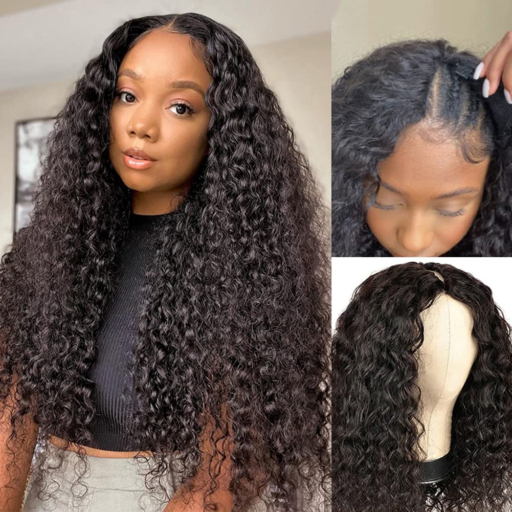 10″ – 40″ Natural Black Color Deep Curly Human Hair U / V Part Wig