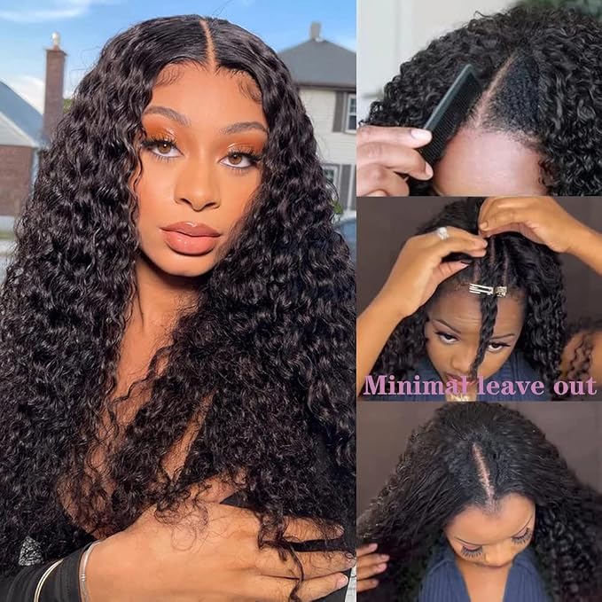 10″ – 40″ Natural Black Color Deep Curly Human Hair U / V Part Wig