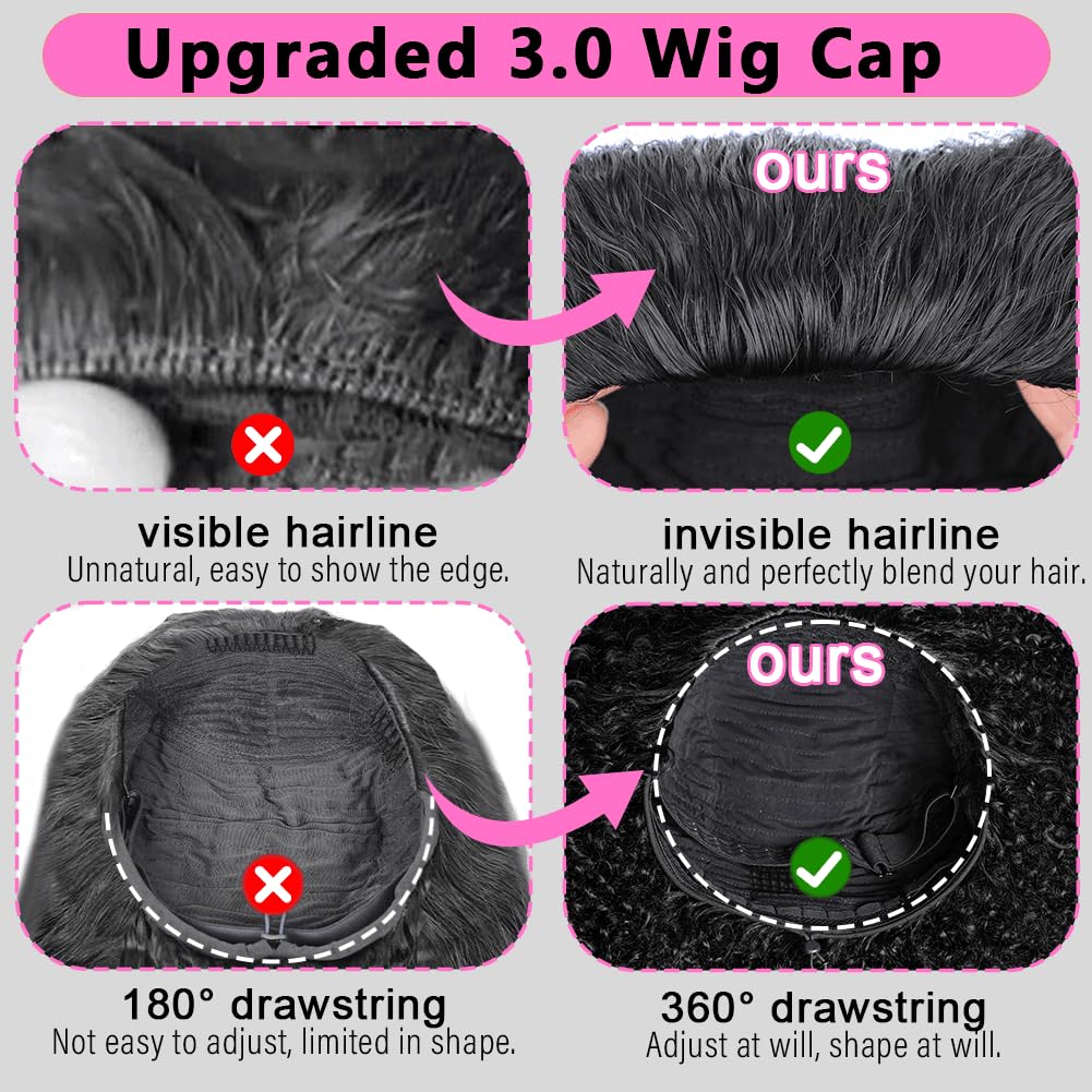 10″ – 40″ Natural Black Color Ripple Wave Human Hair Drawstring Half Wig