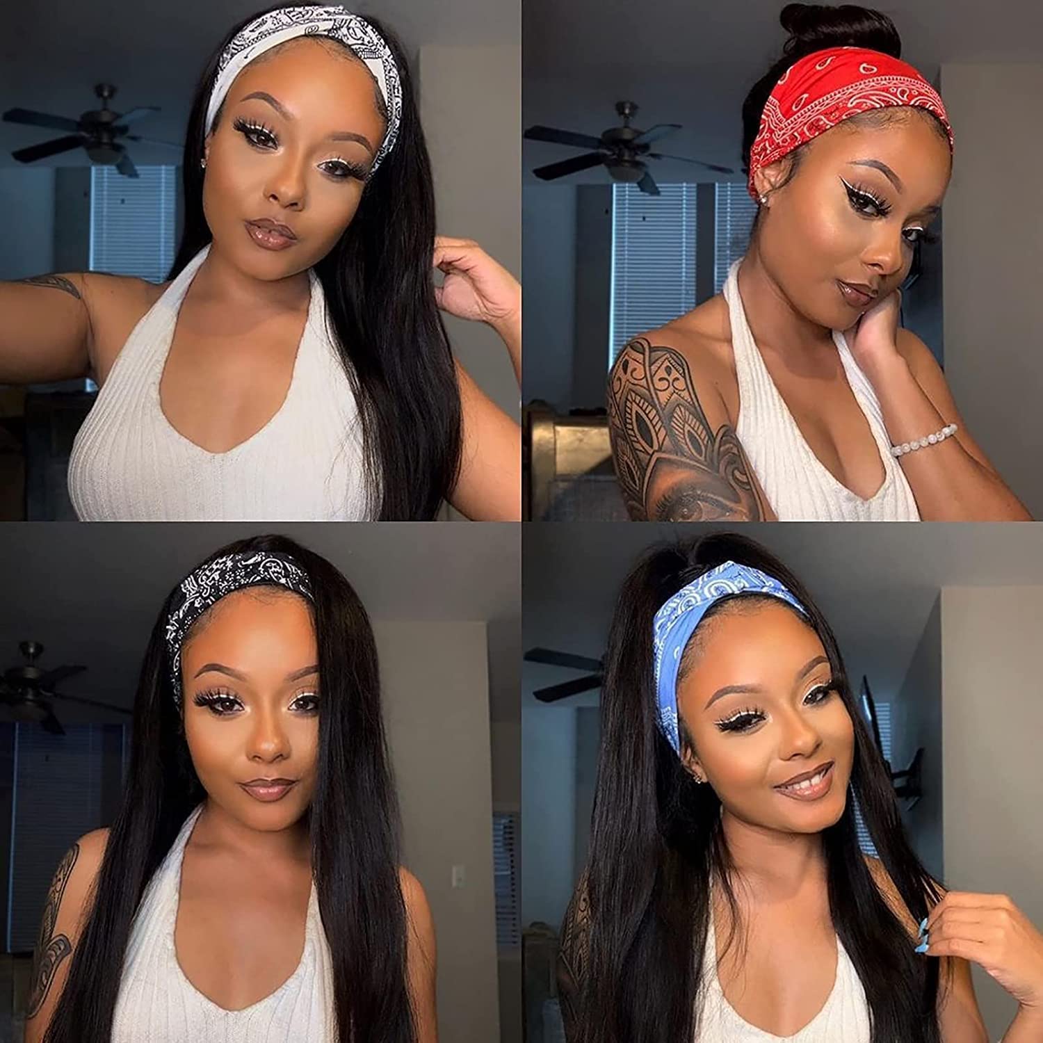 10″ – 40″ Natural Black Color Straight Human Hair Headband Wig