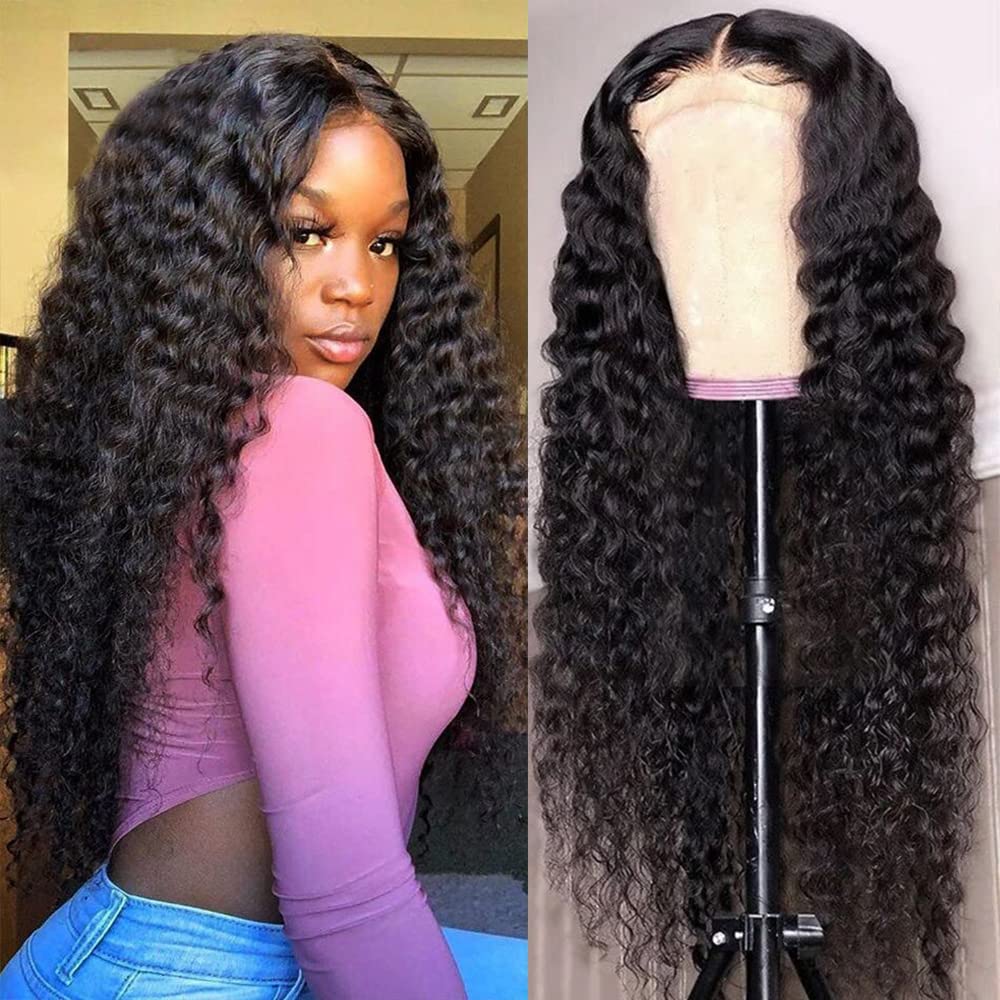 10″ – 40″ Natural Black Color Ripple Wave Human Hair Lace Front Wig