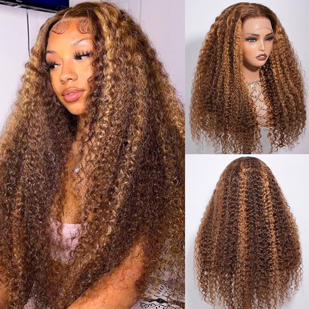 10″ – 40″ Highlight Color Deep Curly Human Hair Lace Front Wig