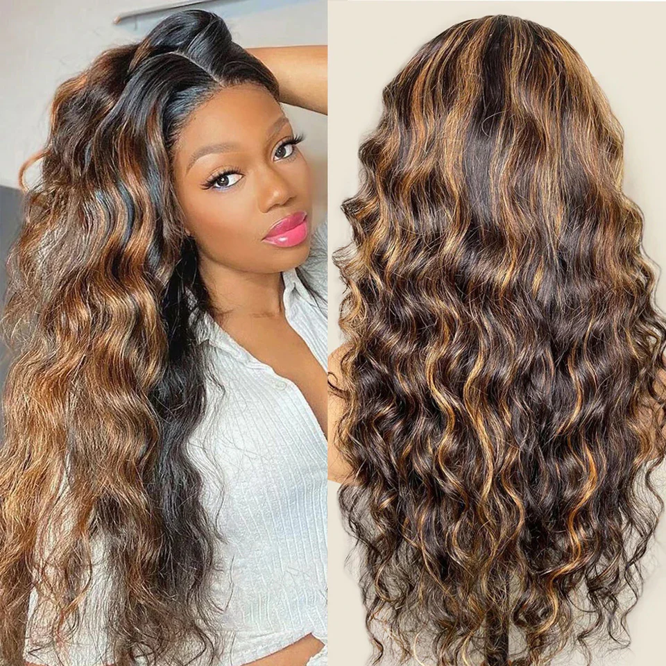 10″ – 40″ Highlight Color Loose Wave Human Hair Lace Front Wig