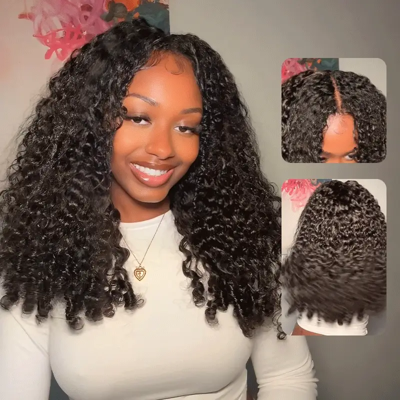 10″ – 40″ Natural Black Color Burmese Curly Human Hair U / V Part Wig