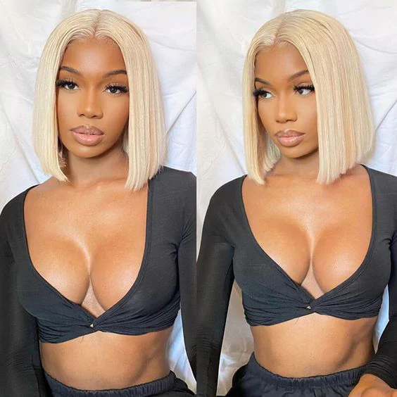 8″ – 14″ #613 Blonde Color BOB  Human Hair Lace Front Wig