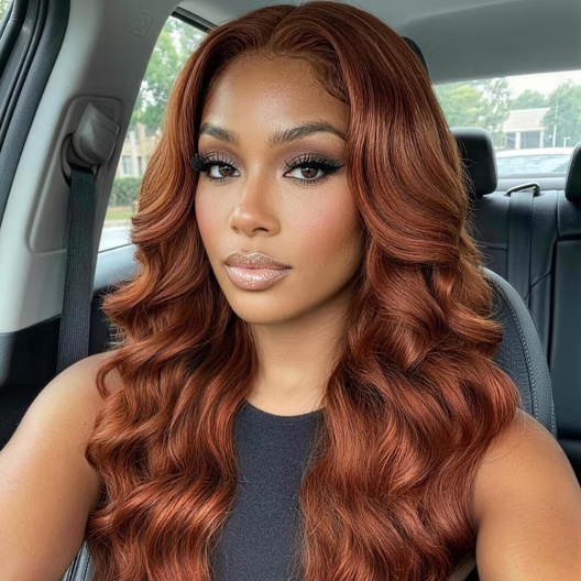 10″ – 40″ Copper Color Body Wave Human Hair Lace Front Wig