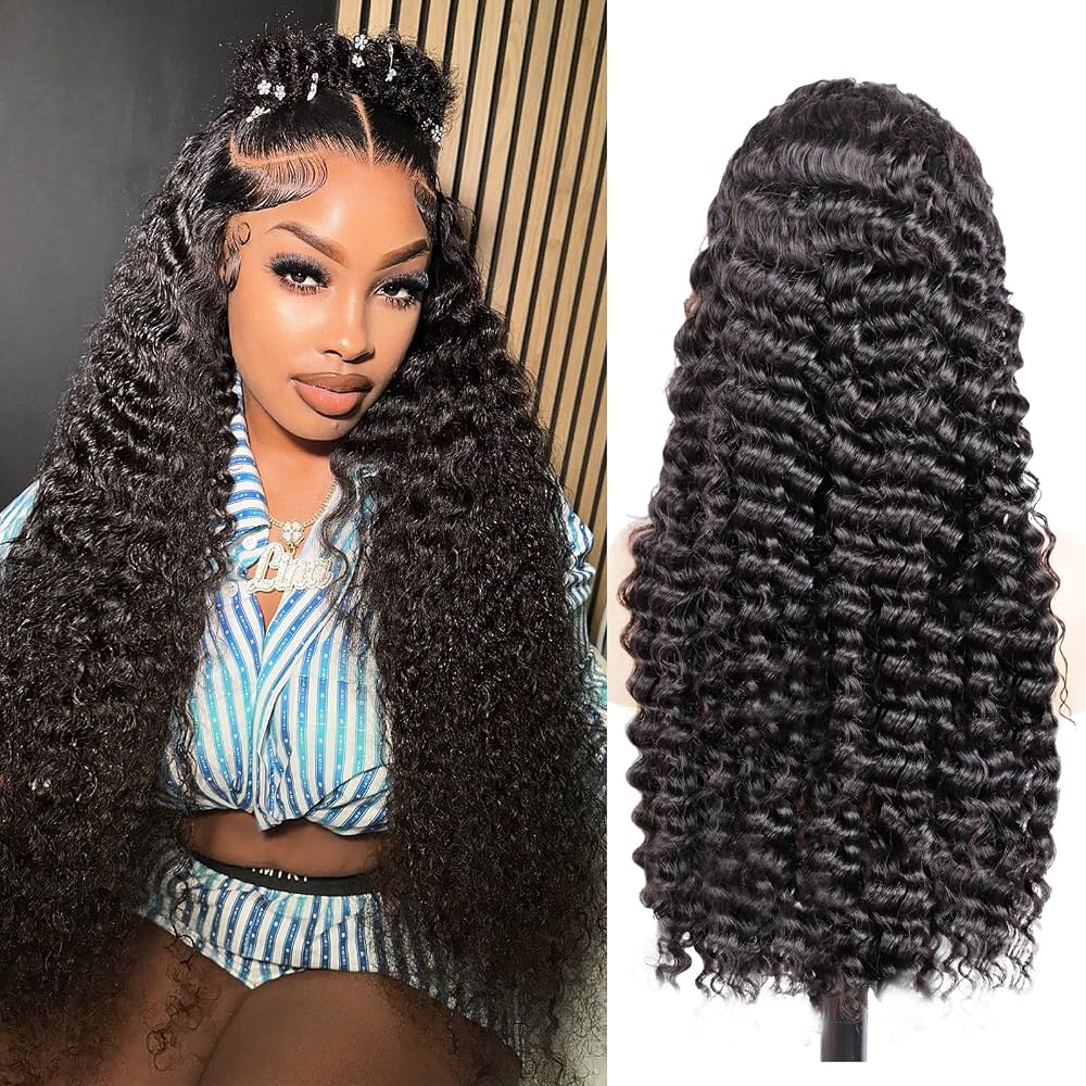 10″ – 40″ Natural Black Color Ripple Wave Human Hair Lace Front Wig