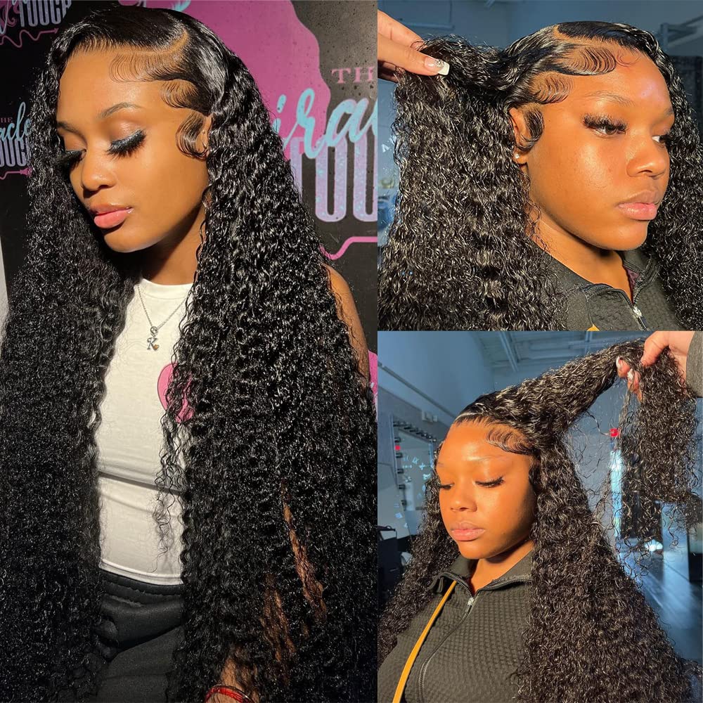 10″ – 40″ Natural Black Color Deep Curly Human Hair Lace Front Wig
