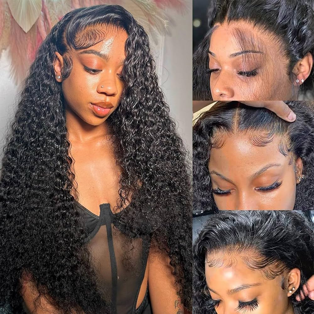 10″ – 40″ Natural Black Color Deep Curly Human Hair Lace Front Wig