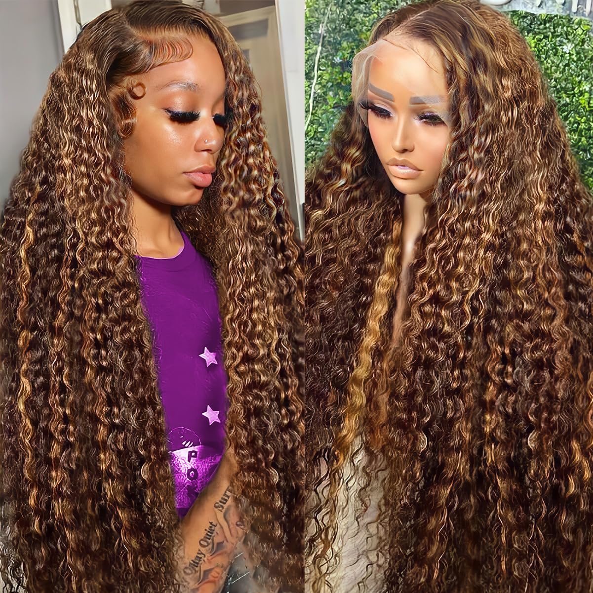 10″ – 40″ Highlight Color Deep Curly Human Hair Lace Front Wig