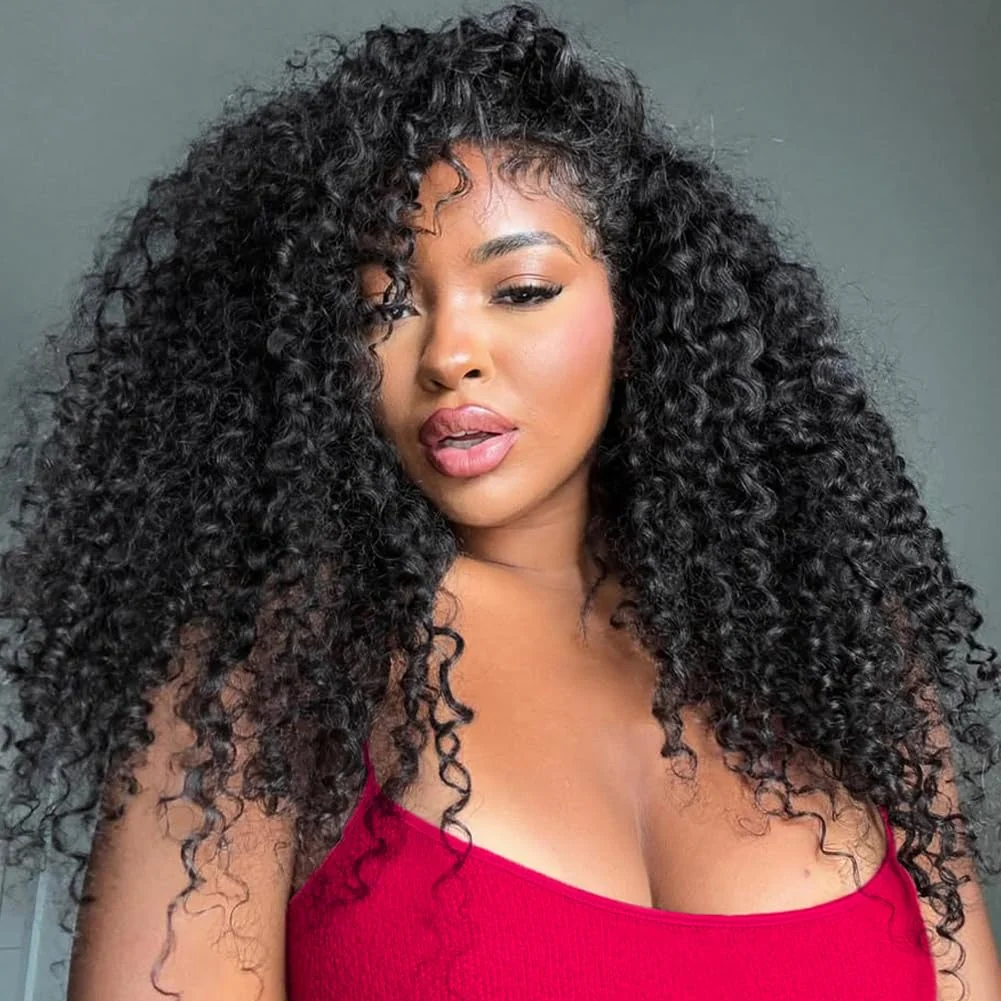 10″ – 40″ Natural Black Color Water Wave Human Hair Drawstring Half Wig