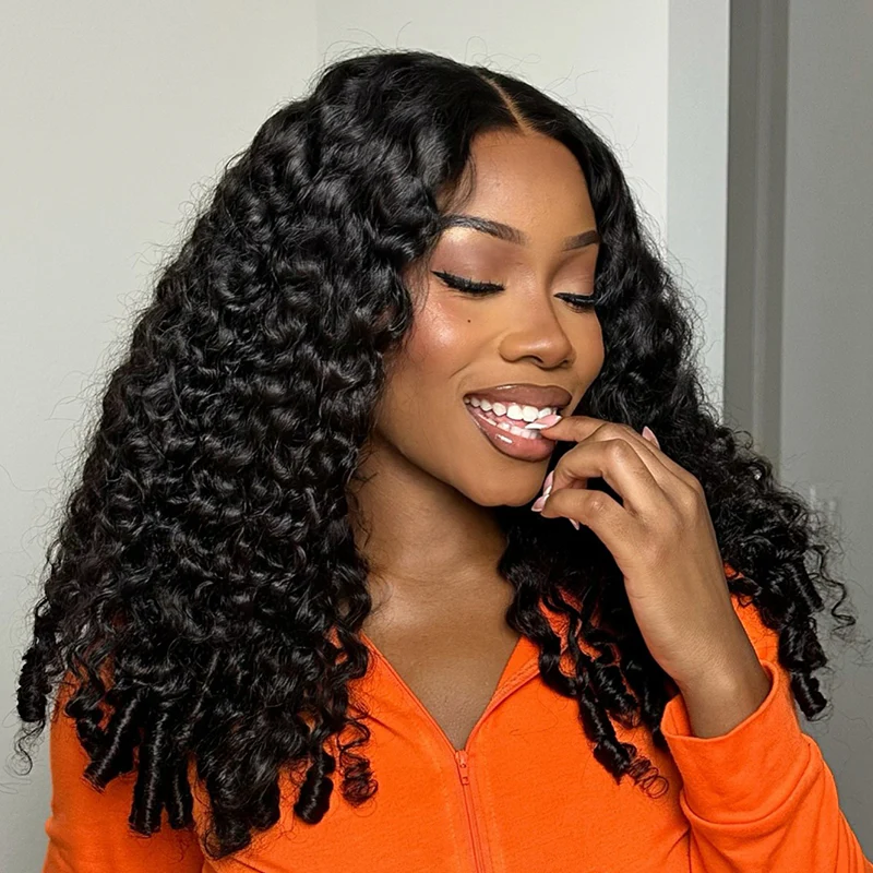 10″ – 40″ Natural Black Color Burmese Curly Human Hair Lace Front Wig