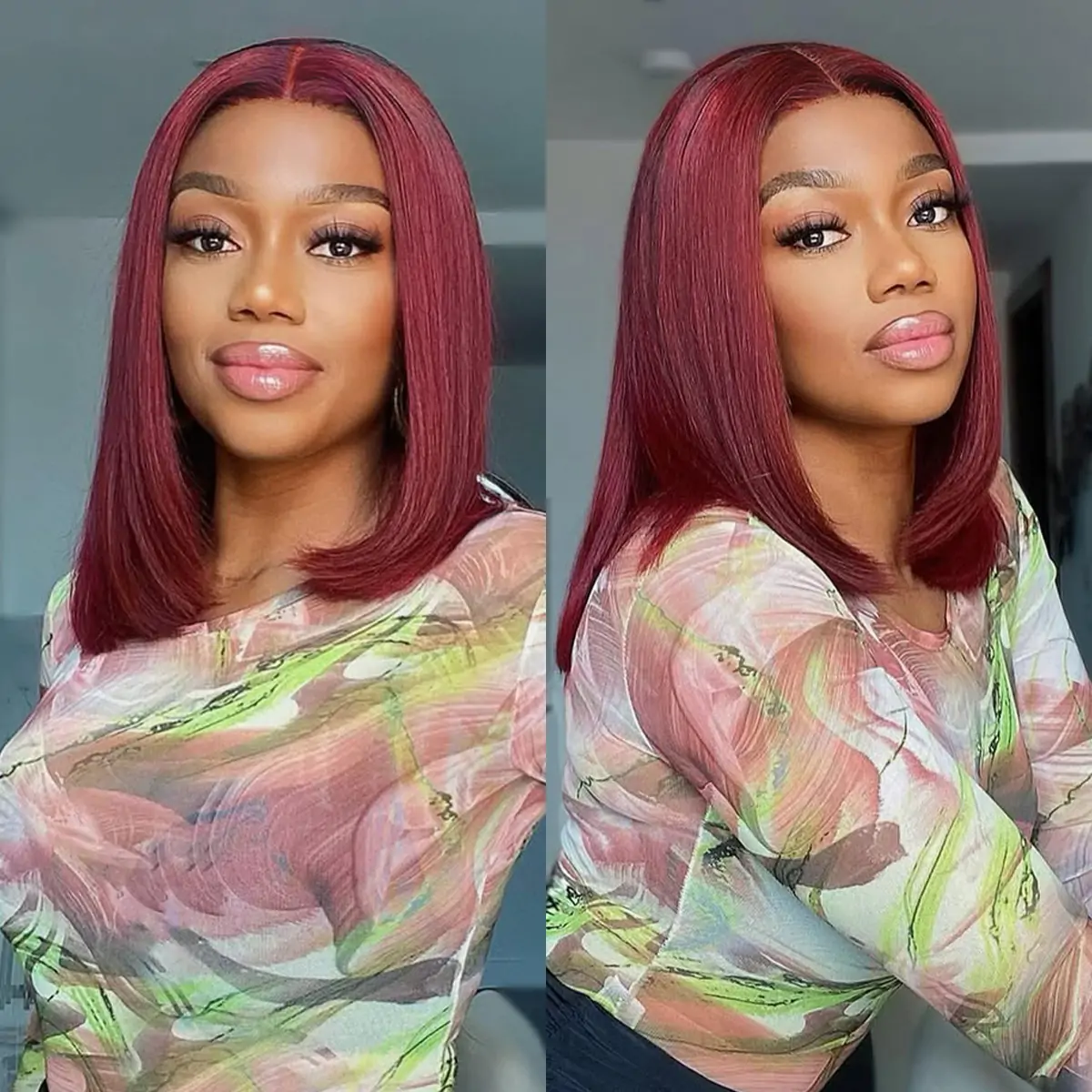 8″ – 14″ 99J & Burgundy Color Bob & Pixie Cut Human Hair Lace Front Wig
