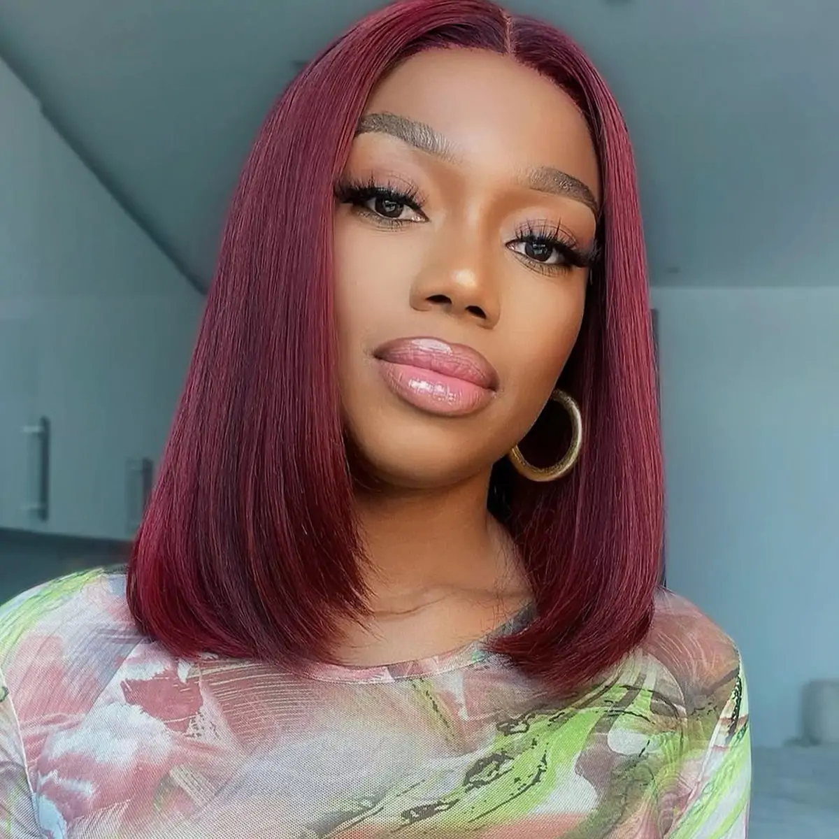 8″ – 14″ 99J & Burgundy Color Bob & Pixie Cut Human Hair Lace Front Wig