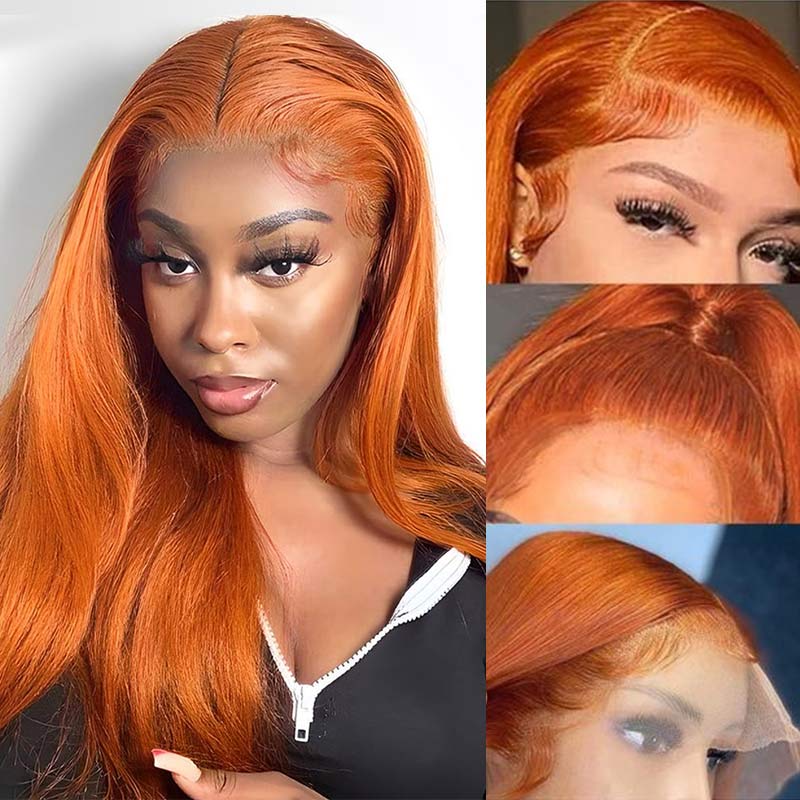 10″ – 40″ Ginger Color Natural Straight Human Hair Lace Front Wig